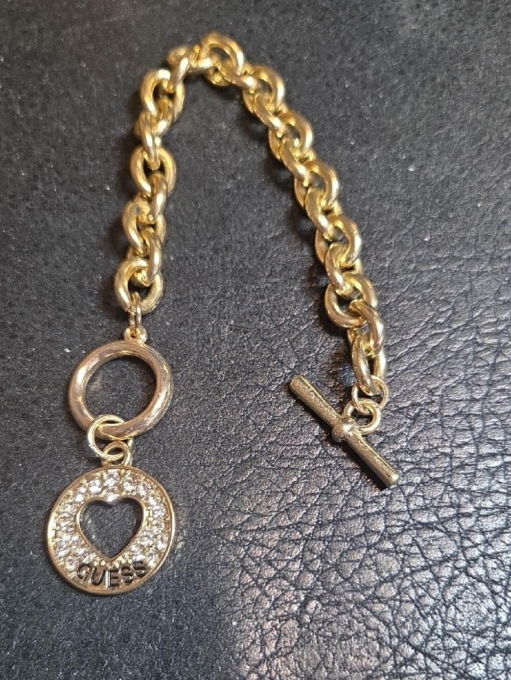 GUESS Gold-Tone Heart Charm Toggle Bracelet -